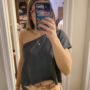 Free People one shoulder flowy tee- size xs